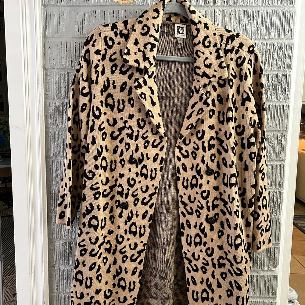 Anne Klein Tan and Black Cheetah Print Teddy Jacket Classic Style